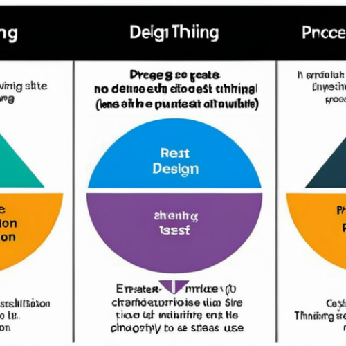 **Design Thinking Process Flow:** A visually engaging diagram showcasing the six stages of Design Thinking - Empathize, Define, Ideate, Prototype, Test, and Implement - connected by iterative arrows. Incorporate AI elements subtly to represent its role in data analysis and personalization. Use a bright, modern color palette to highlight the cyclical nature of the process.