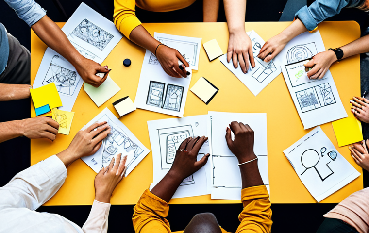 **

"A diverse group of people brainstorming around a table, covered with sketches, sticky notes, and prototypes. Emphasize collaboration and energy.  Color scheme: Bright and optimistic. Style: Illustration, conveying a sense of innovation and problem-solving."

**