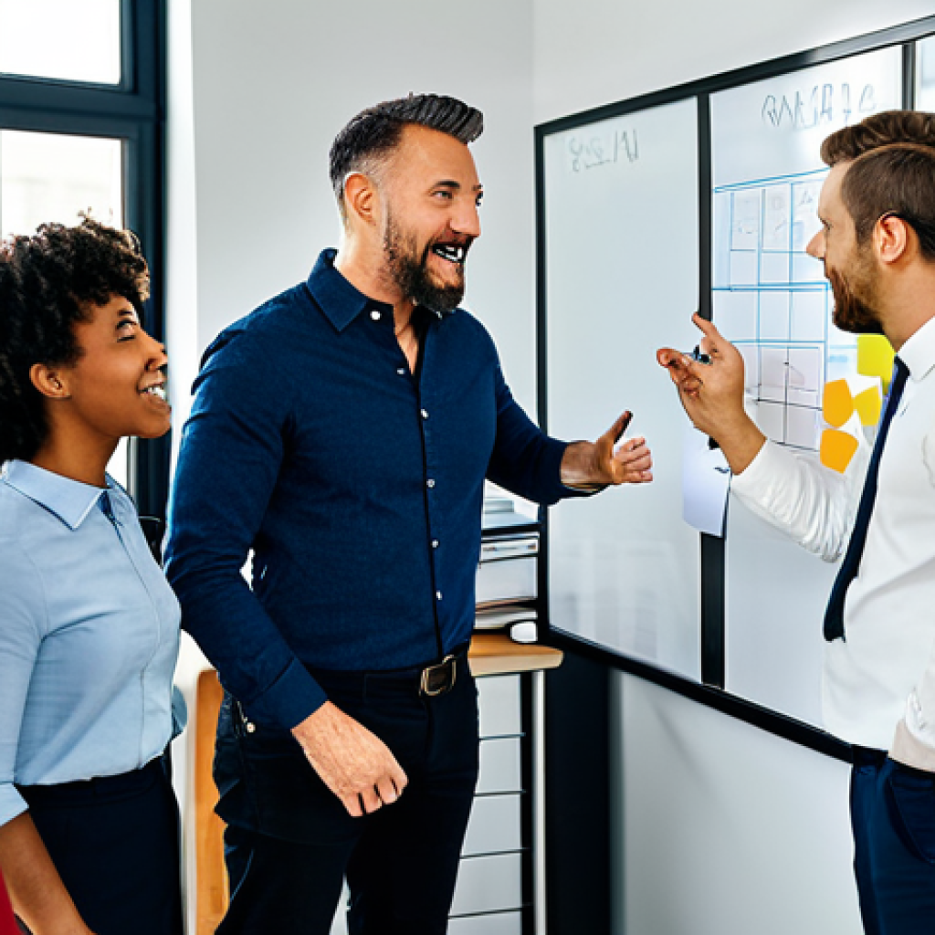 디자인 씽킹을 활용한 효과적인 프로세스 설계 - **
A diverse team of professionals collaborating around a large whiteboard covered in colorful stic...