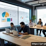 Home 21 디자인 씽킹의 실행 가능성 평가 기준 - A modern Brazilian startup office environment, featuring a diverse multidisciplinary team collaborat...