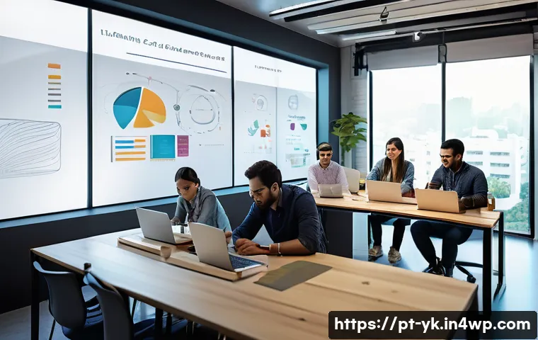 디자인 씽킹의 실행 가능성 평가 기준 - A modern Brazilian startup office environment, featuring a diverse multidisciplinary team collaborat...